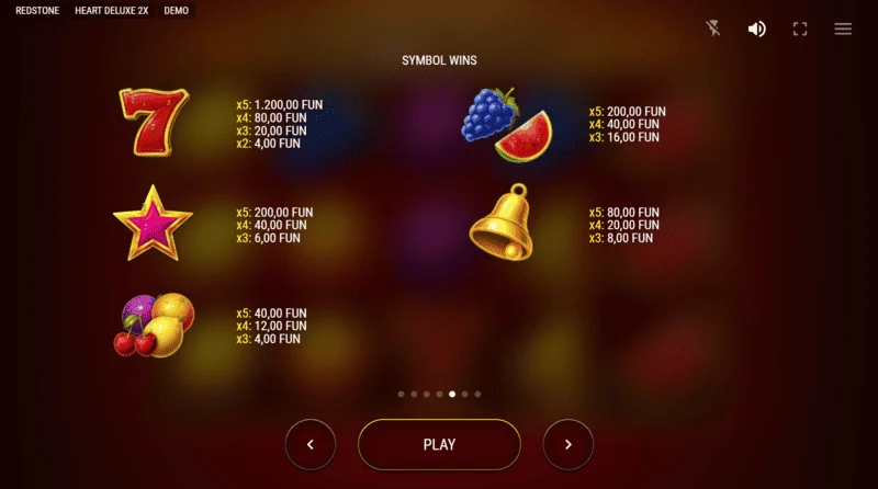 Heart Deluxe 2x - Genişleyen wild kalbi ile ödeme tablosu